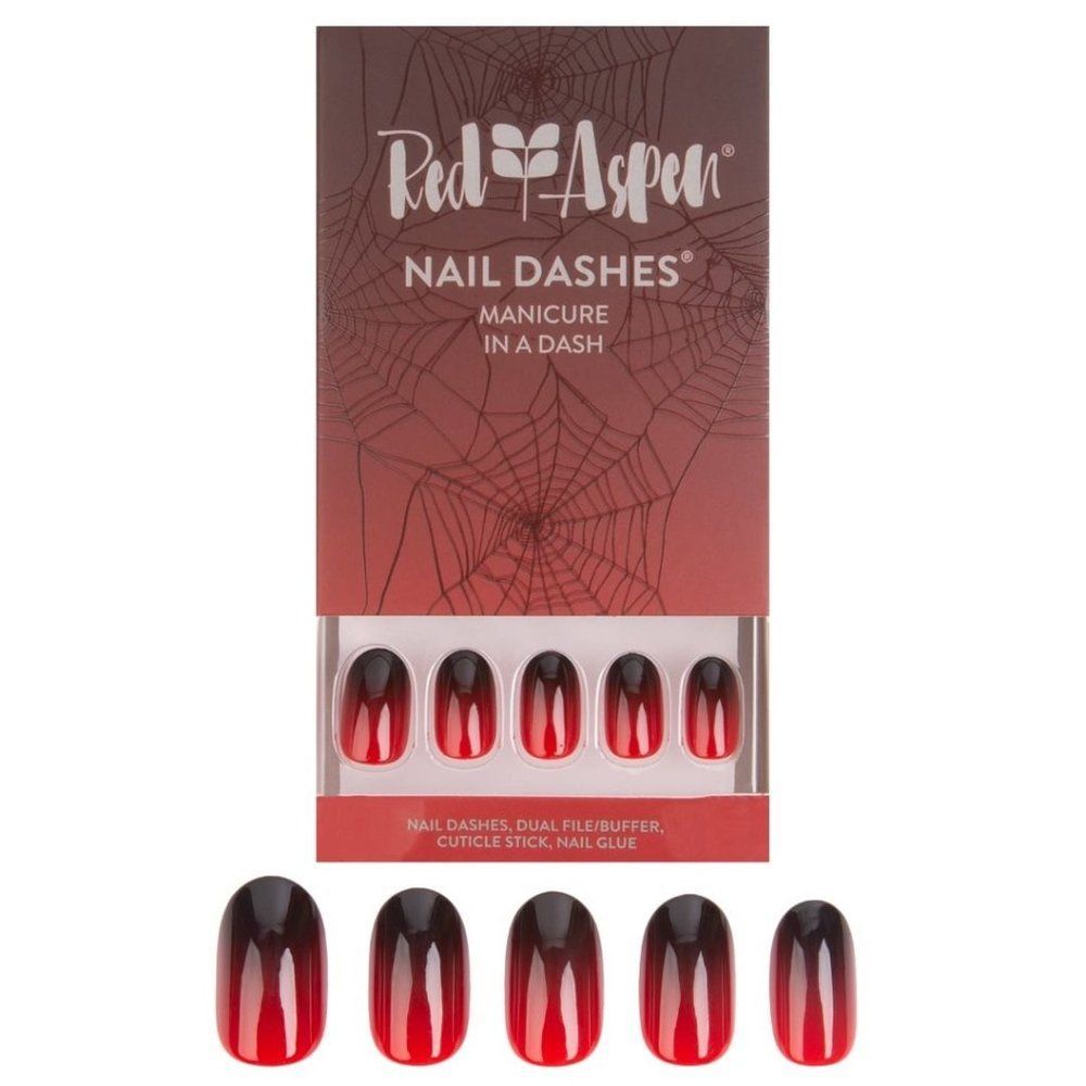 NIB Red Aspen "Trixie or Treat" Nails – Medium Round Red & Black Ombre